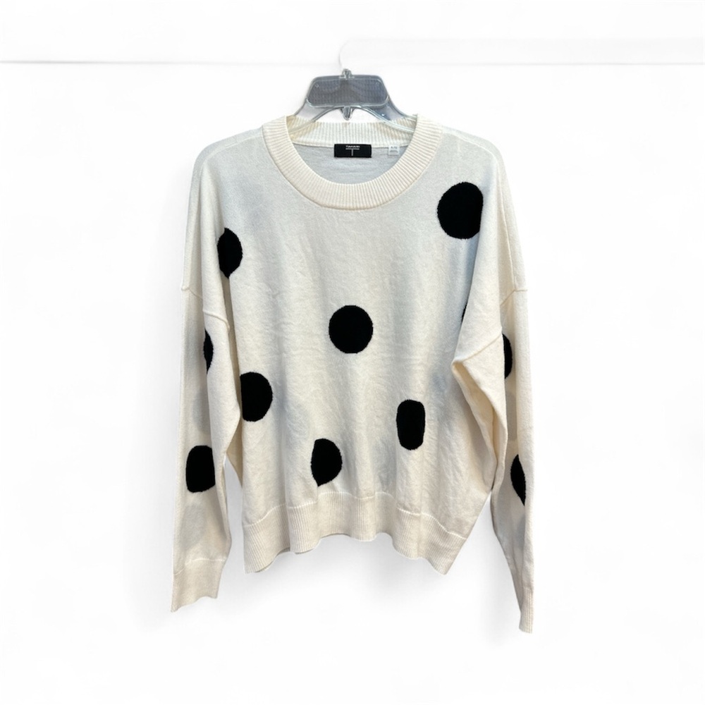 Tahari Cream Black Polka Dot Sweater XL Chic Crewneck